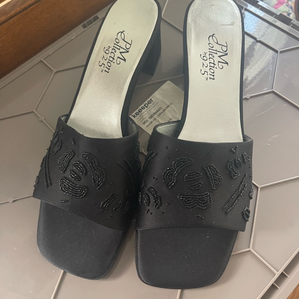 Chic Black Beaded Mules by JM Collection